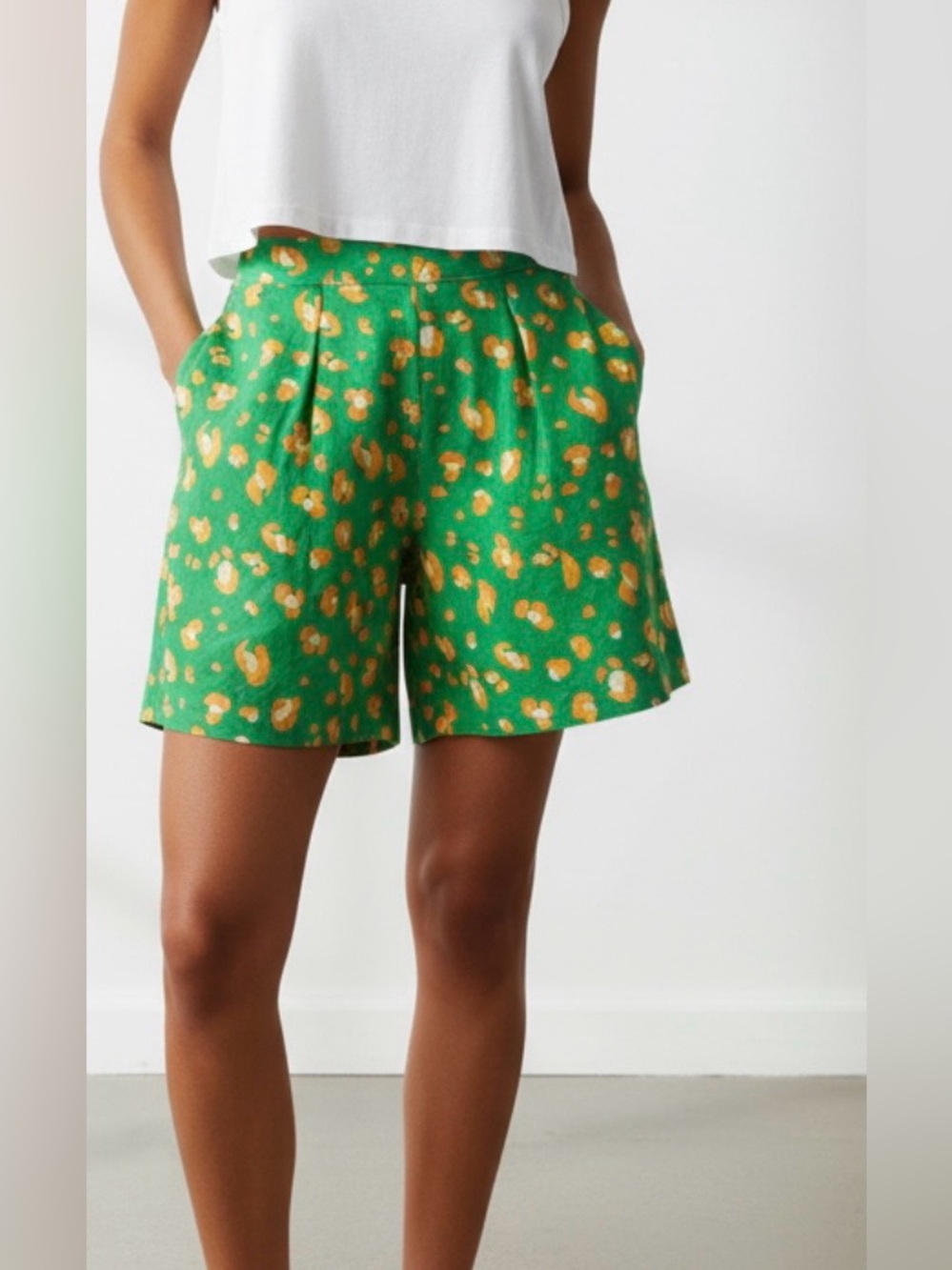 TABITHA BROWN - linen blend HIGH WAISTED GREEN LEOPARD PRINT